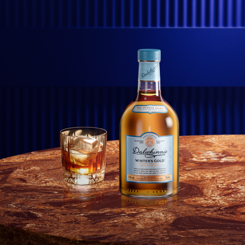 Bottle of Dalwhinnie and a whisky glass
