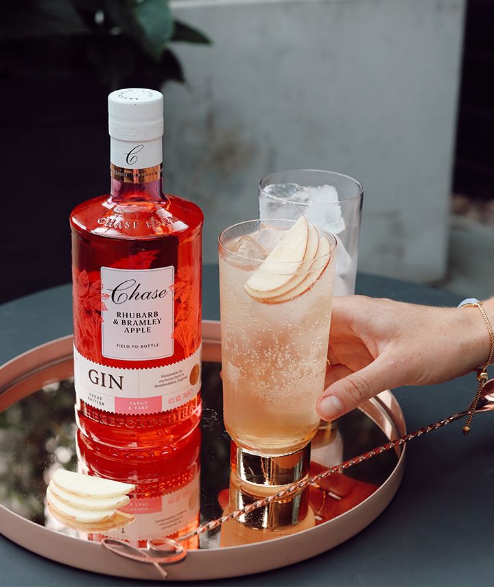 Chase Rhubarb & Bramley Apple Gin Serve on a tray