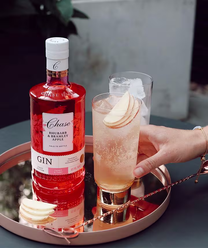 Chase Rhubarb & Bramley Apple Gin Serve on a tray