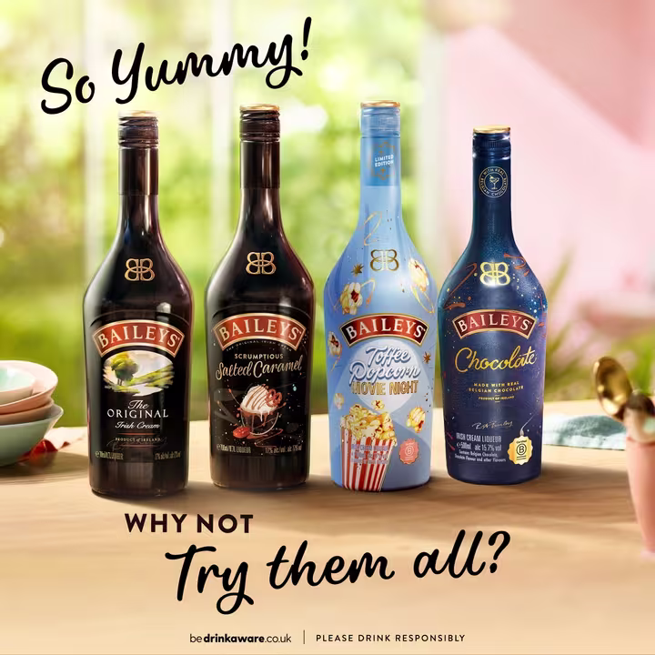Baileys Toffee Popcorn next to the Baileys range