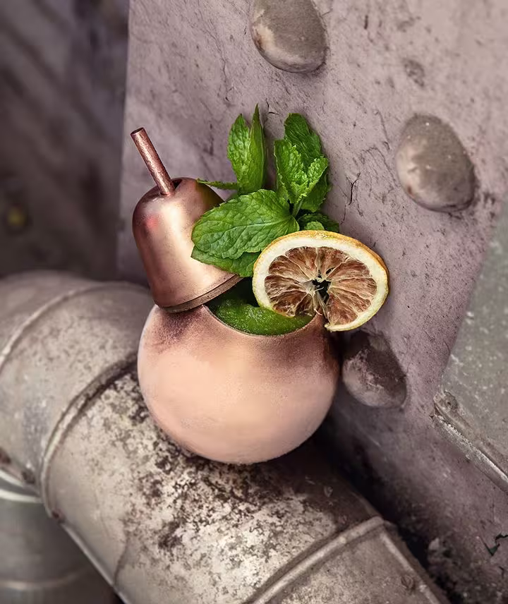 Roe and Co Cocktail with mint and orange garnish