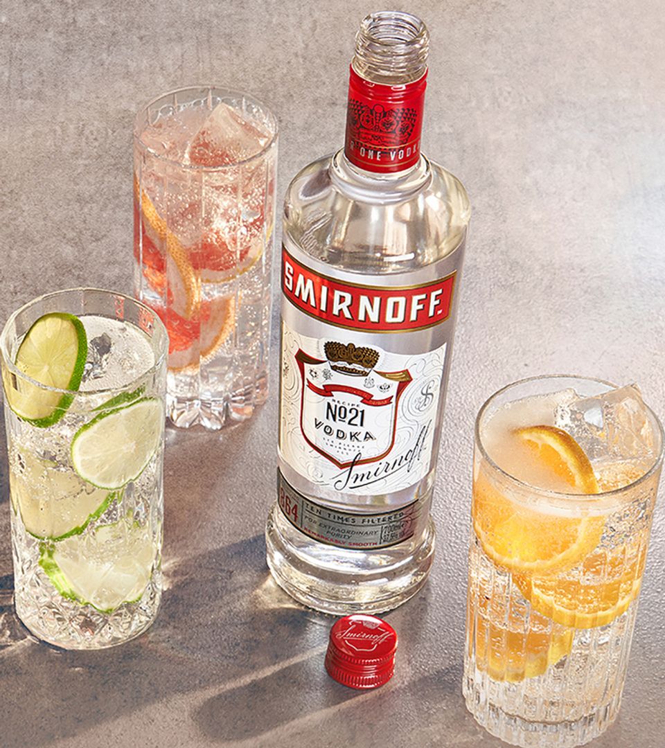 Smirnoff bottle with three cocktails