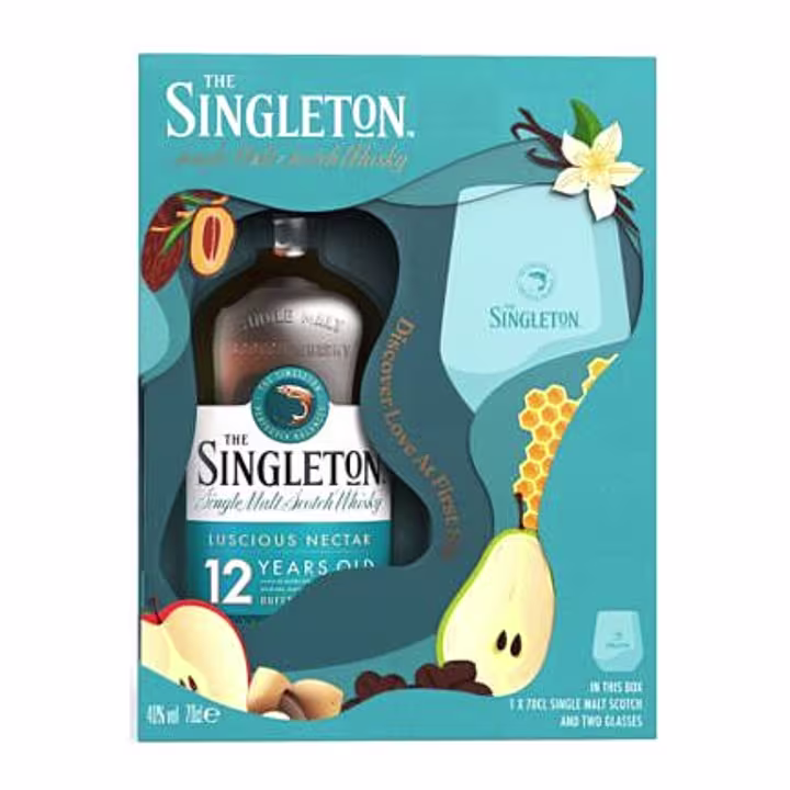 Singleton Of Dufftown 12 Year Old Single Malt Scotch Whisky Gift Pack With 2 Glasses Front