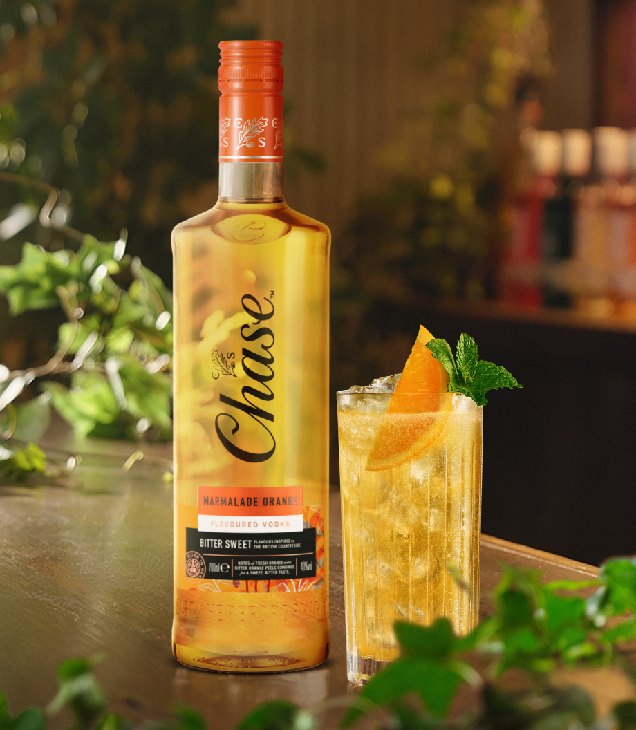 Chase Marmalade Orange Flavoured Vodka next to cocktail