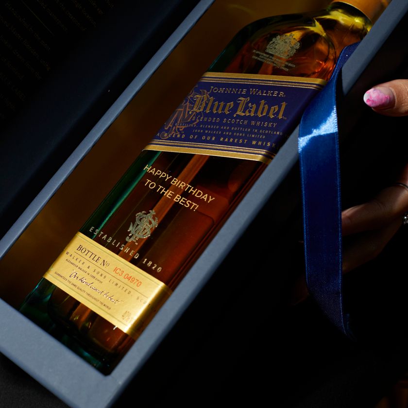 A bottle of Johnnie Walker engraved and given as a gift