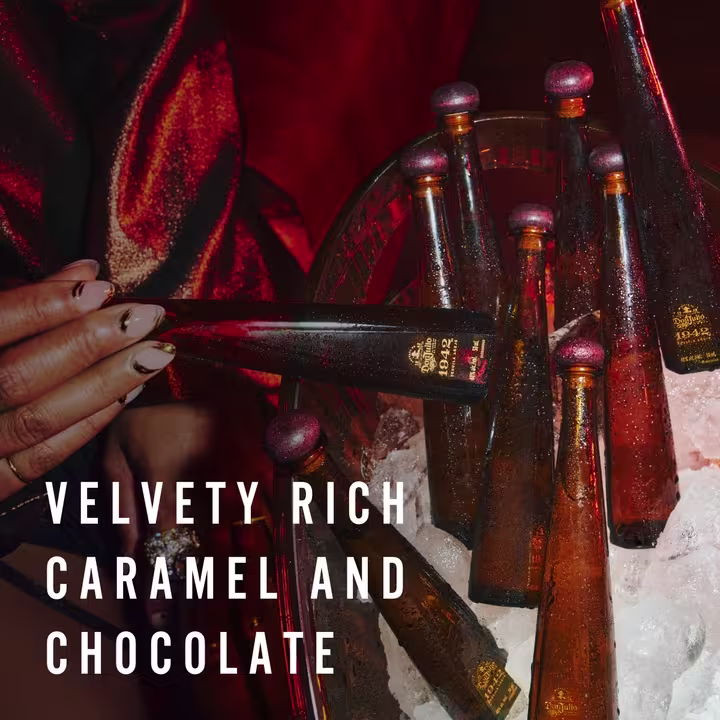 1942 5cl Bottles - Image with text: 'Velvety Rich Caramel and chocolate'