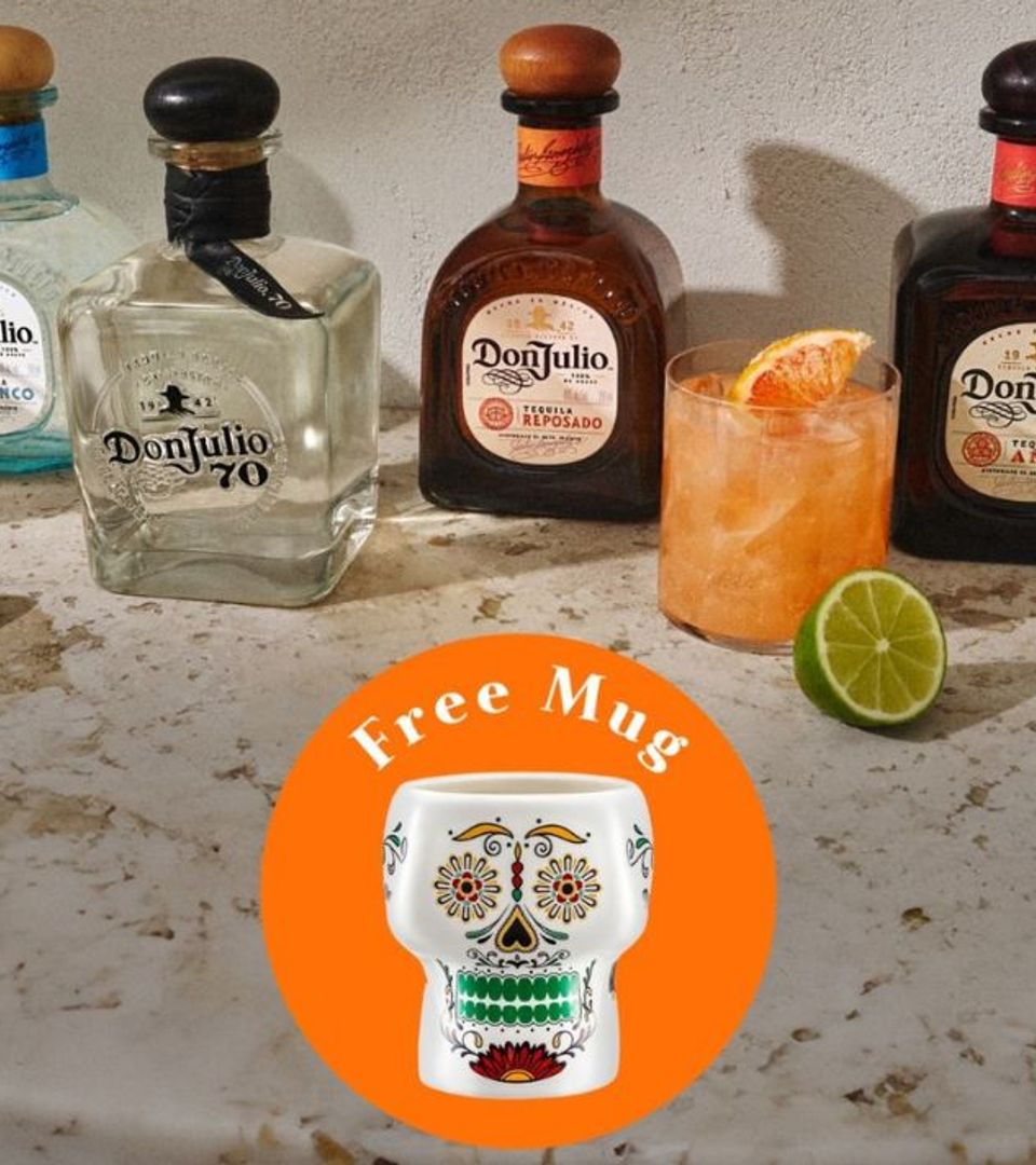 Selection of Don Julio bottles and 'free mug' roundel