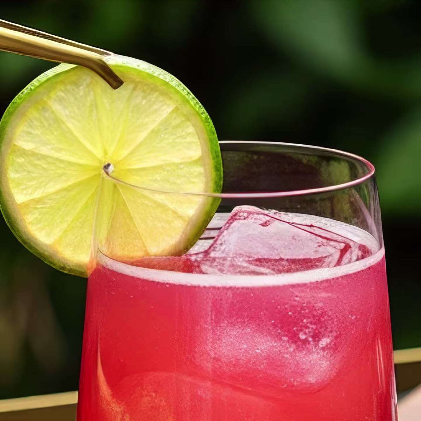 A lime wheel is placed onto the rim of a Woo Woo using gold tweezers