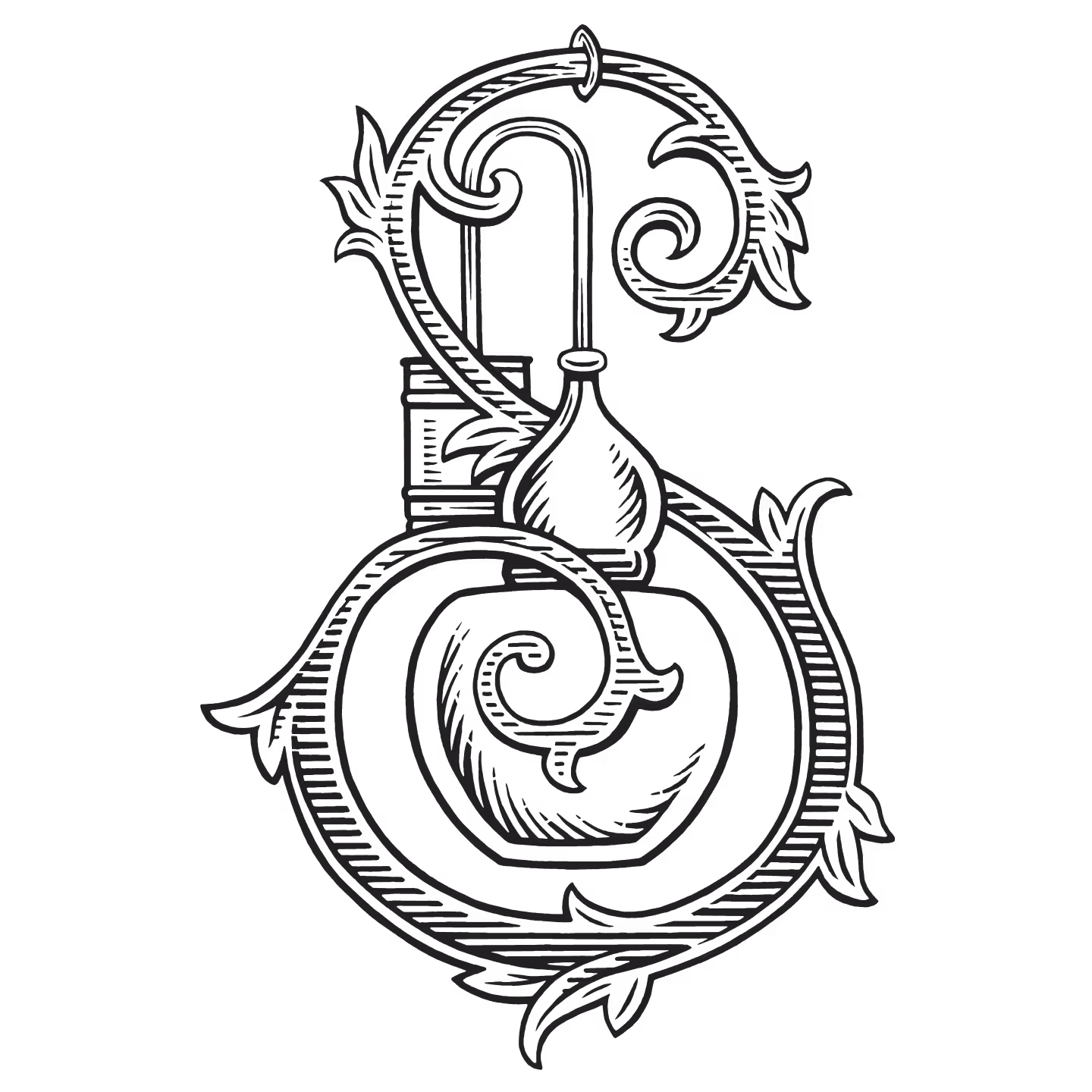 Seedlip ornate letter S logo in black on a yellow background