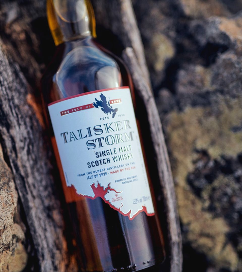 Talisker Storm Single Malt Scotch close up shot with glasses
