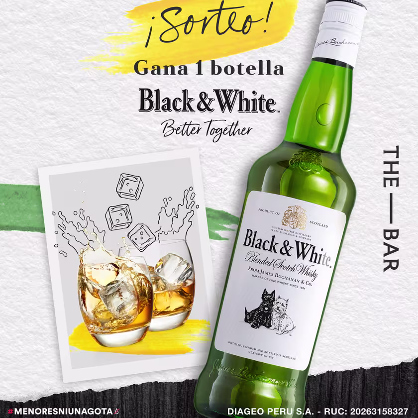 La imagen muestra la gráfica del sorteo para ganar una botella de whisky Black & White.