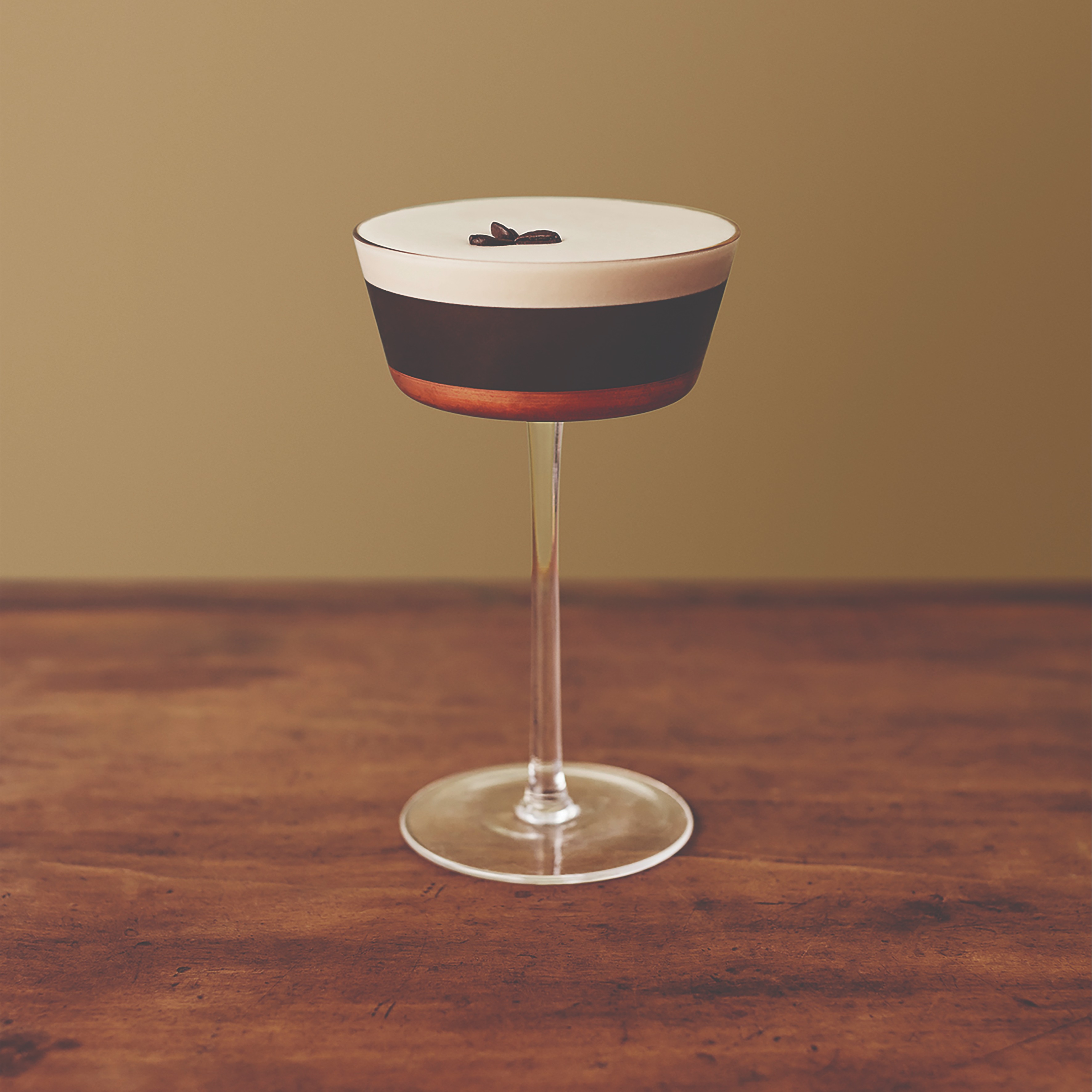 A Seedlip non-alcoholic espresso martini in a coupe glass.