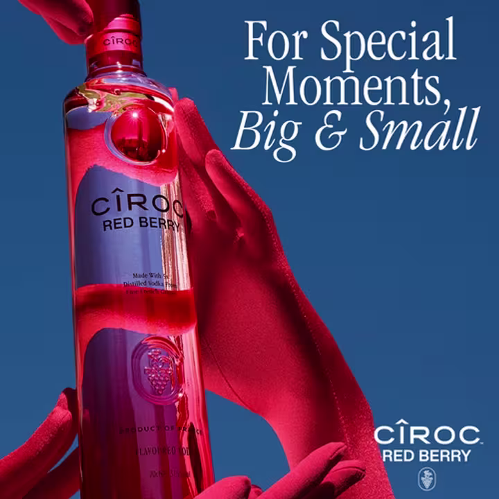 Ciroc bottle up close in a persons hand