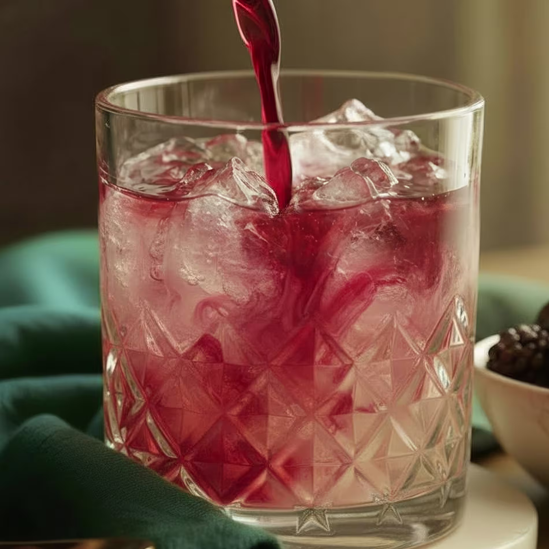 Crème de mure hozzáadása egy Bramble koktélhoz