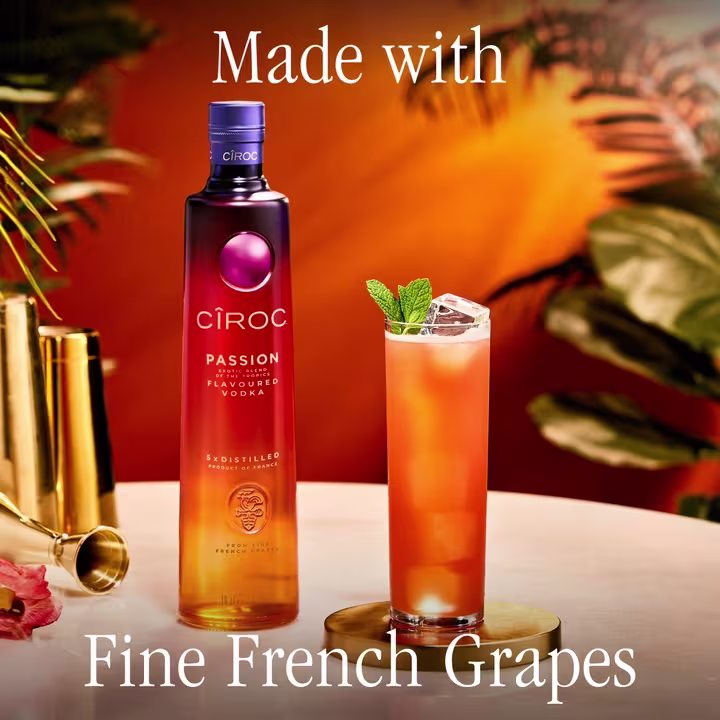 Ciroc Passion 70cl bottle with cocktail