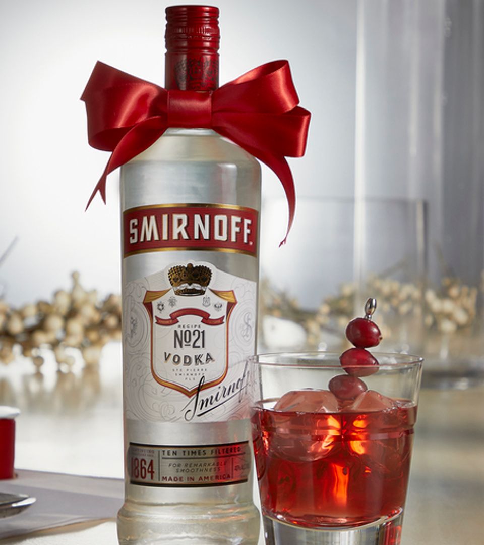 Srminoff red bottle wth glass
