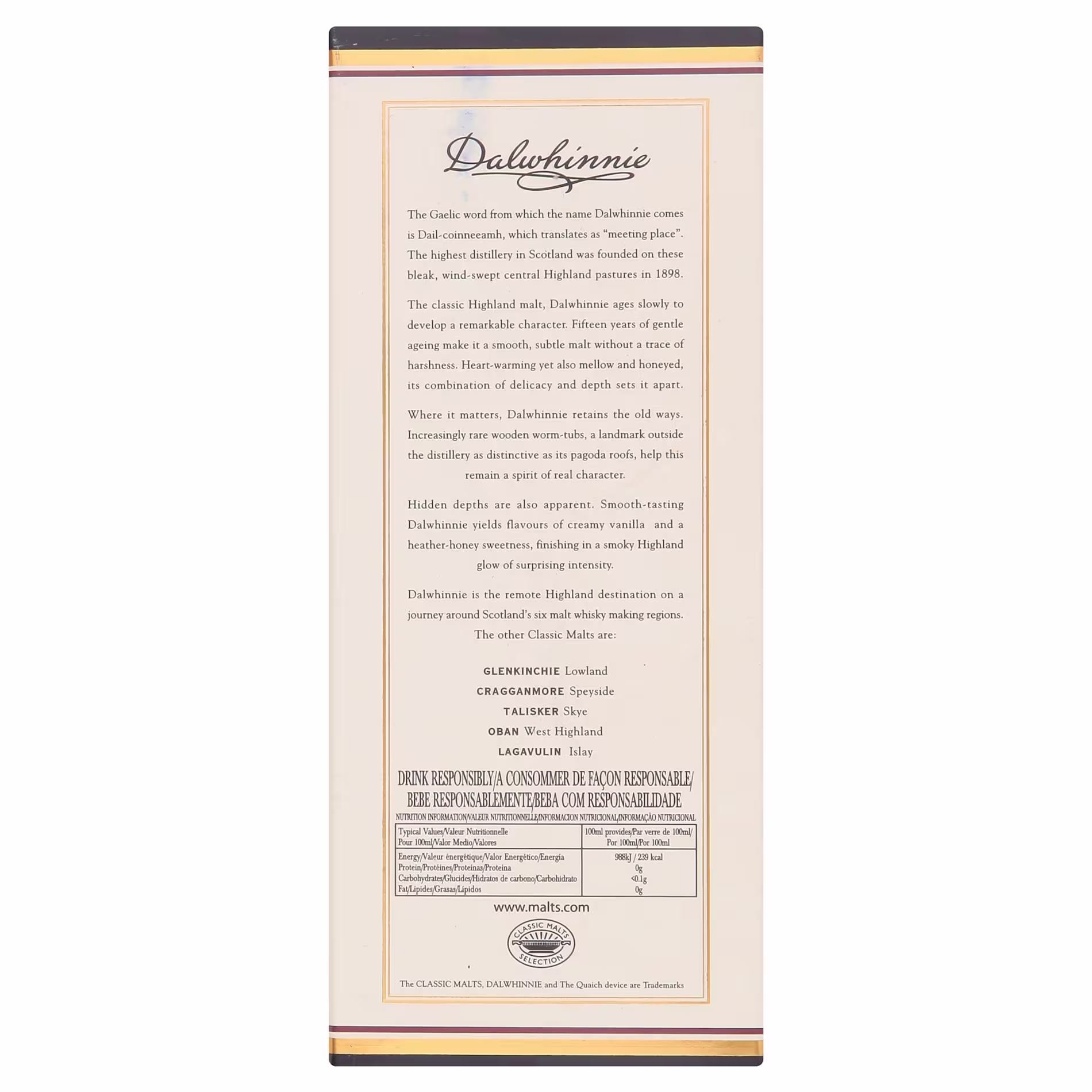 Dalwhinnie 15 años whisky escocés de malta 70cl