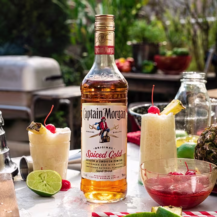 Captain Morgan Original Spiced Gold Rum-Based Spirit Drink on table