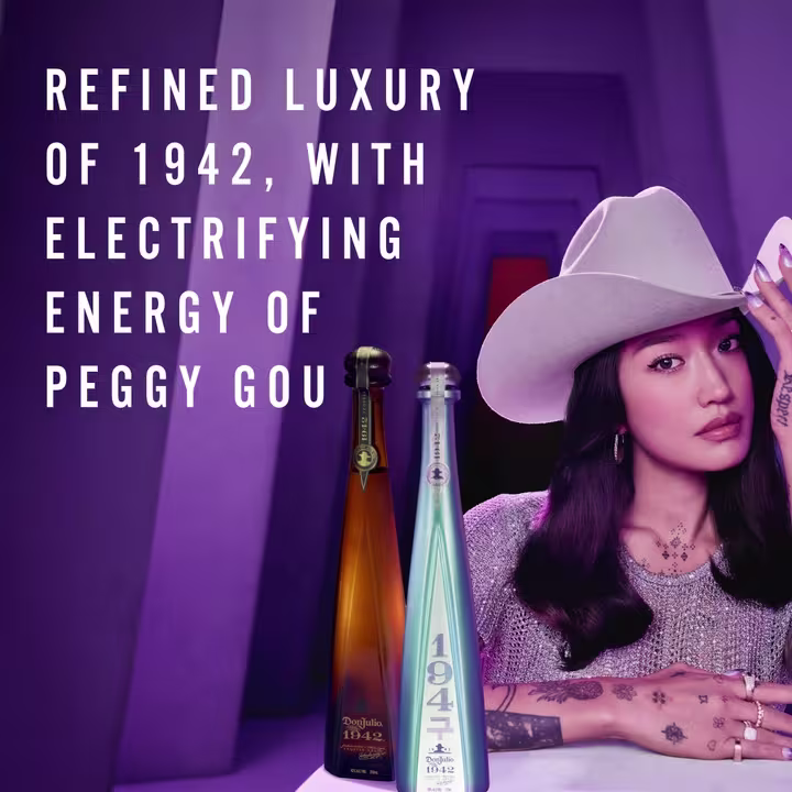 Peggy Gou next to Don Julio 194구 and 1942 bottle