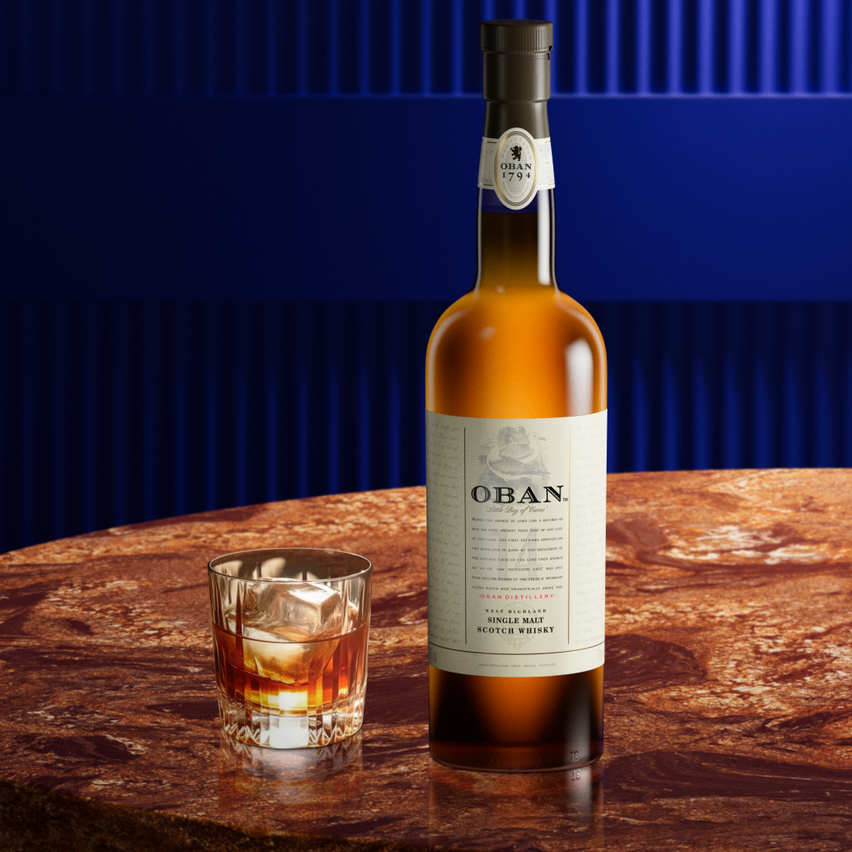 Bottle of Oban and a dram of whisky