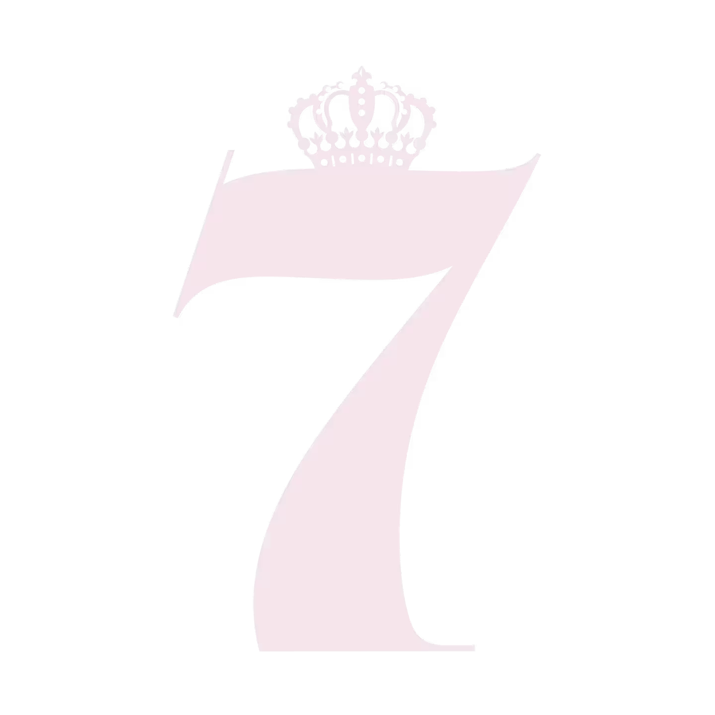 A large, pale pink number 7 with a decorative crown above it on a plain white background.