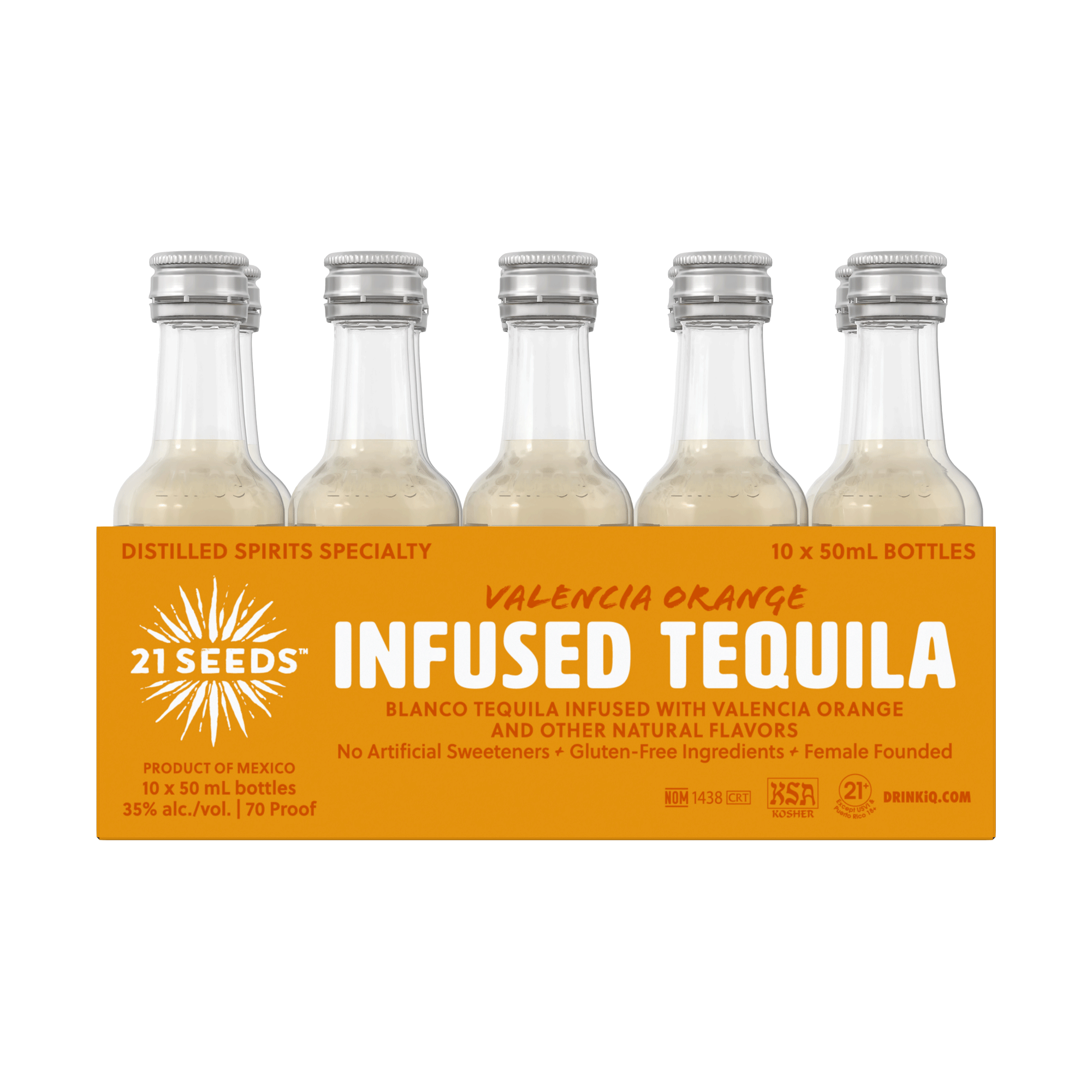 21Seeds Valencia Orange Infused Tequila, 50 ml, 10 pack | The Bar US