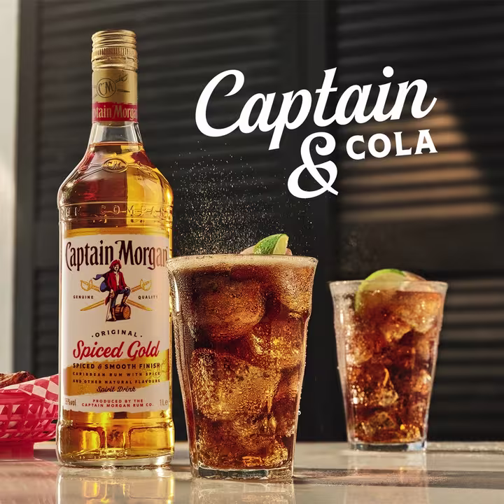 Captain Morgan Original Spiced Gold Spirit Drink, 1L serve with cola