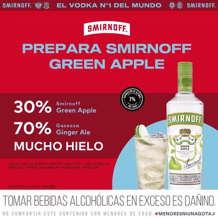 Vodka Smirnoff Green Apple Botella 700ml