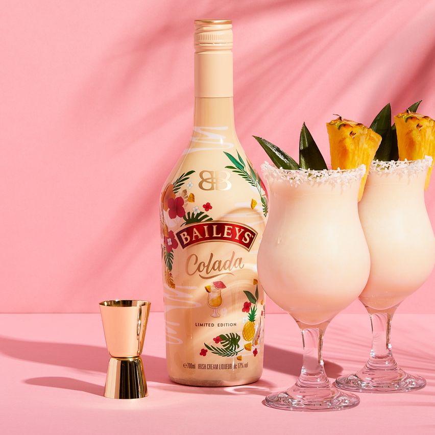 Baileys Colada tote bag and bottle 