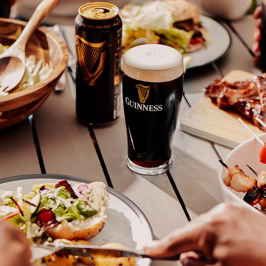 Barbecue food and a pint of guinness