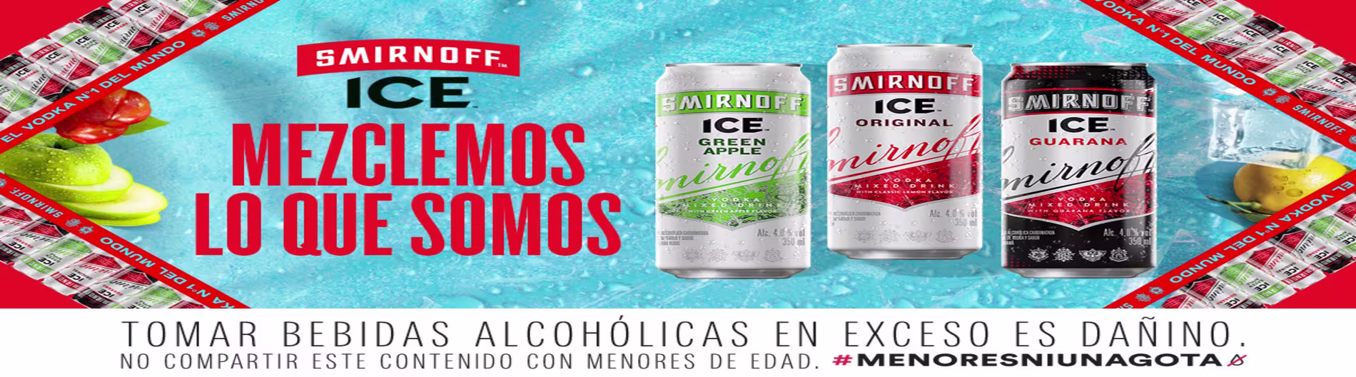 3 latas de Smirnoff Ice Flavor - Green Apple , Guarana & Original