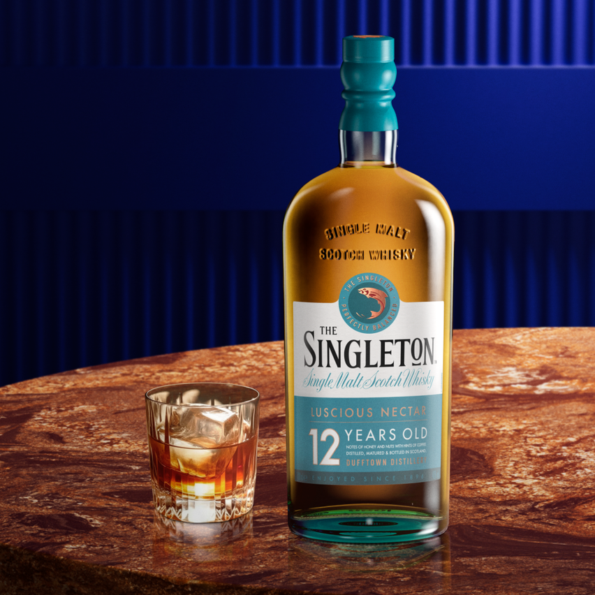 Bottle of The Singleton and a glass