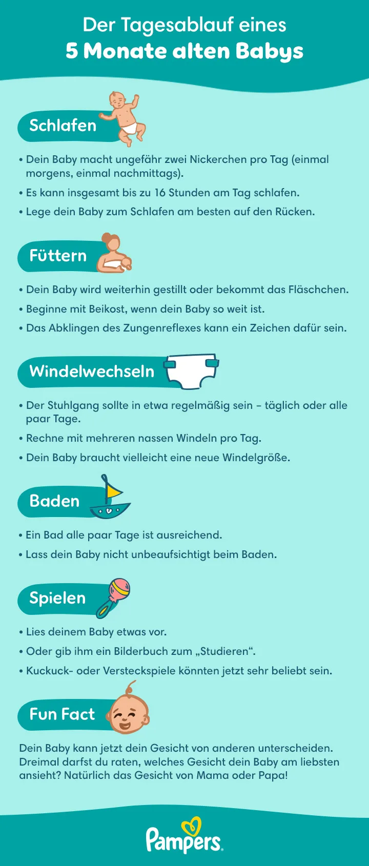 Babys 5. Monat: Entwicklung, Gewicht & Schlaf | Pampers