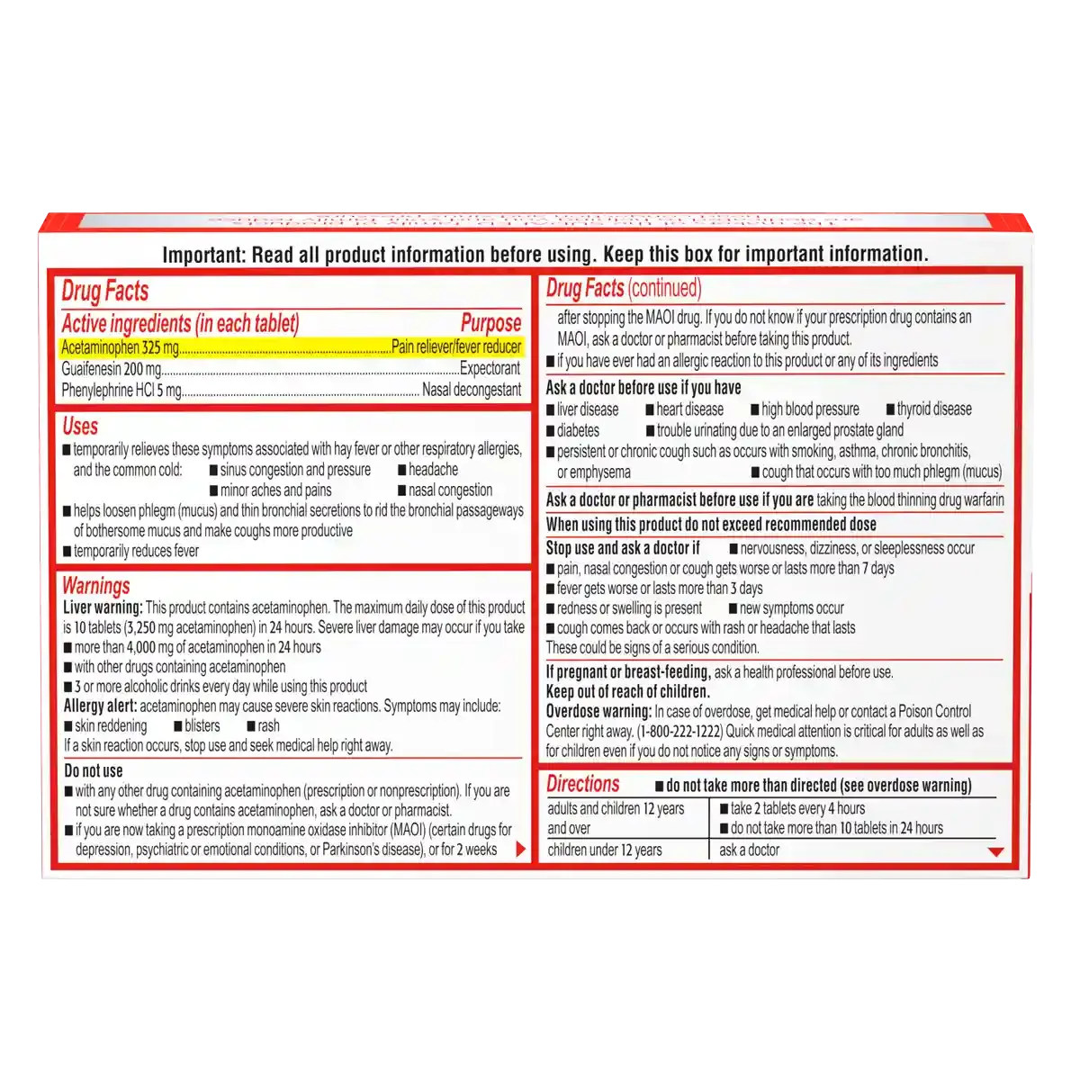 SUDAFED PE® Head Congestion + Mucus drug facts