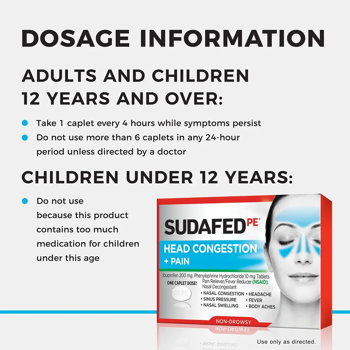 SUDAFED PE® Head Congestion + Pain Relief Decongestant Caplets dosage information