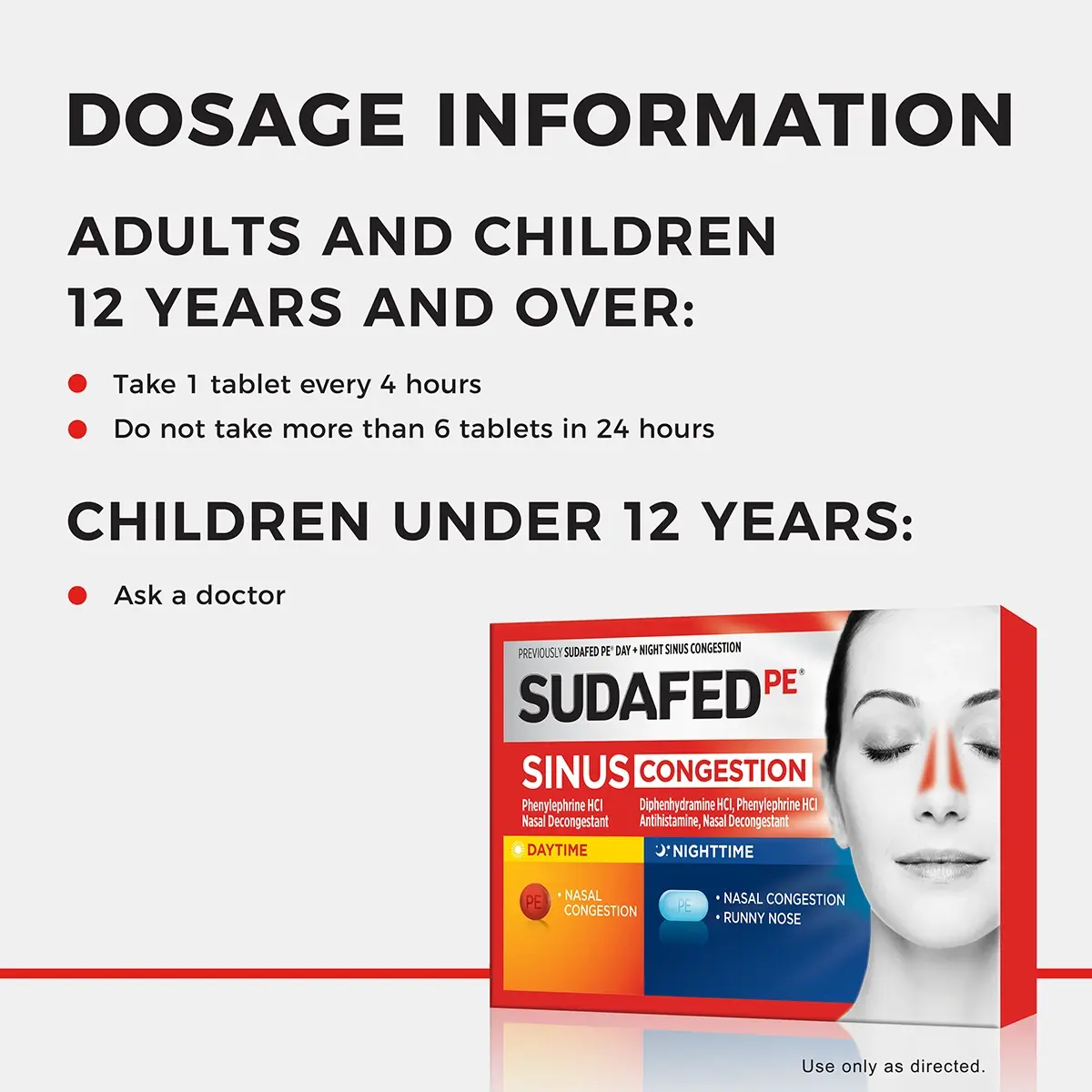 SUDAFED PE® Sinus Congestion Day + Night dosage information