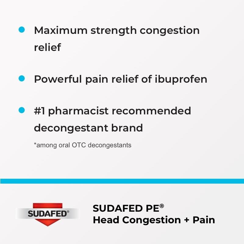 SUDAFED PE® Head Congestion + Pain Relief Decongestant Caplets with Ibuprofen - image 2