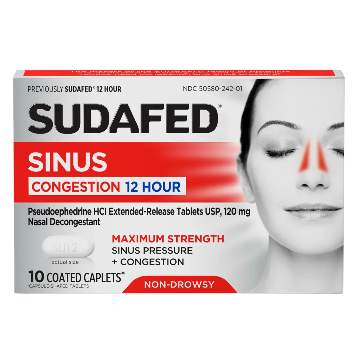 SUDAFED® Sinus Congestion 12 Hour Relief Maximum Strength Decongestant Caplets 10 count package front