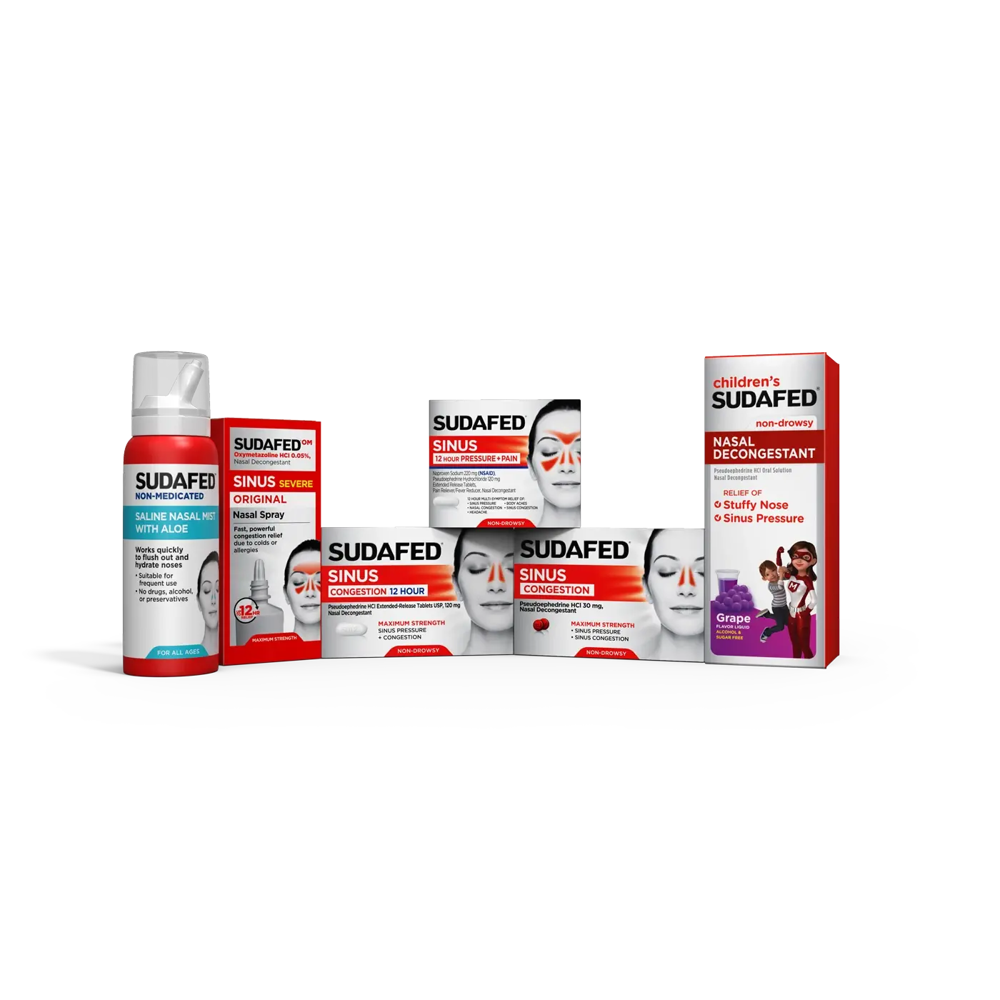 Sudafed family of products including children's nasal decongestant, nasal spray, and sinus congestion relief Sudafed family of products including children's nasal decongestant, nasal spray, and sinus congestion relief