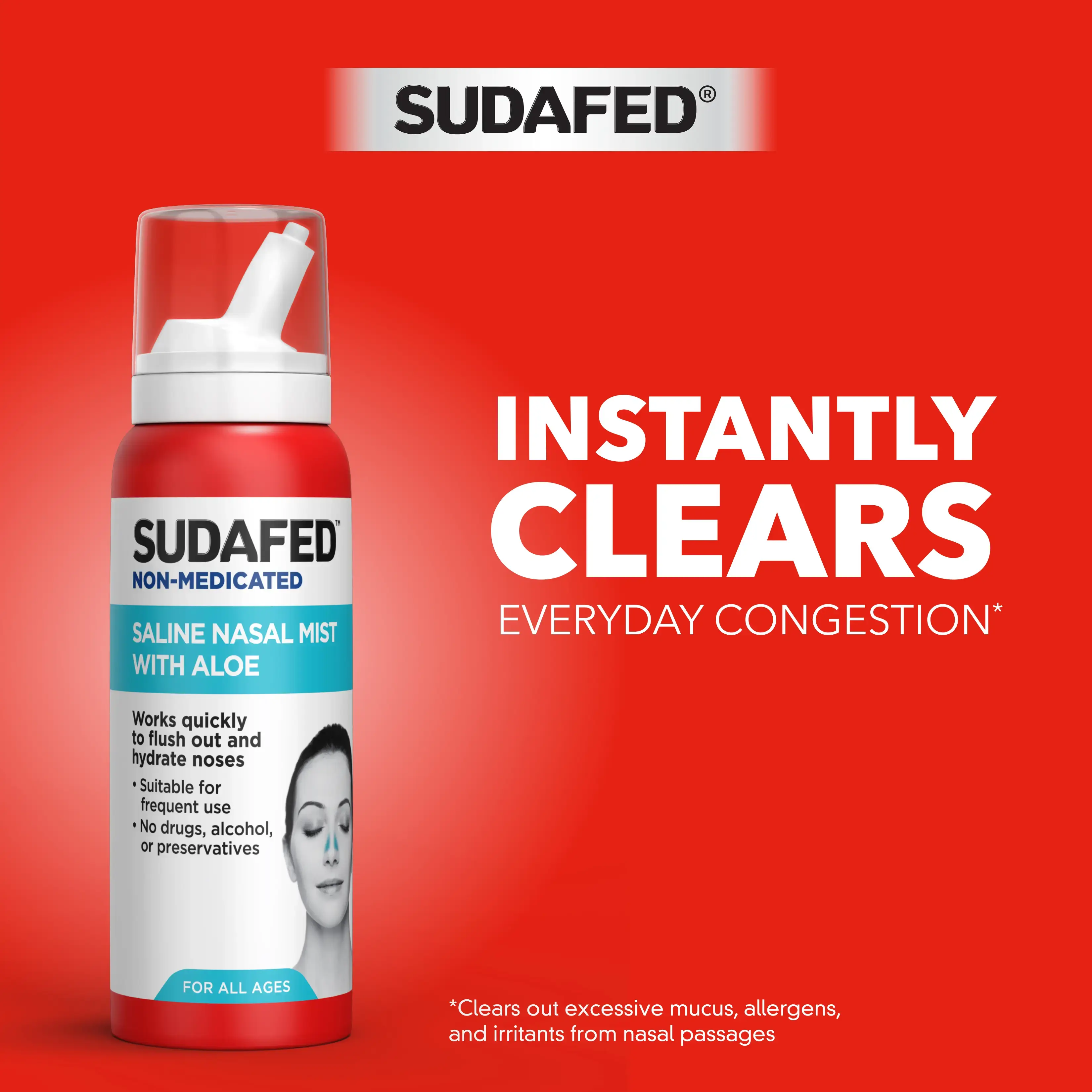 Sudafed® Non-Medicated Saline Nasal Mist instantly clears everyday congestion