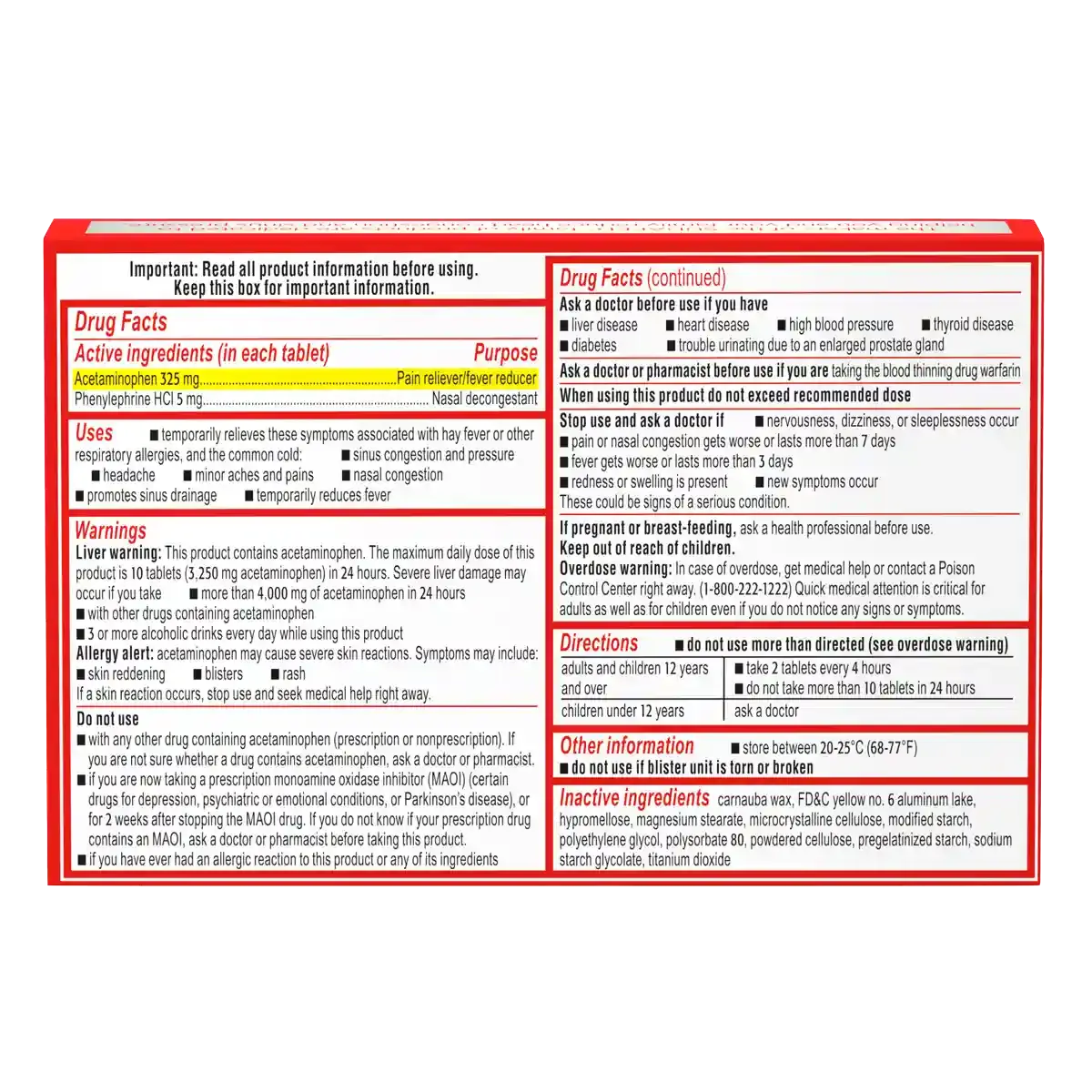SUDAFED PE® Sinus Pressure + Pain Relief drug facts
