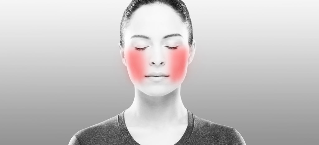 Maxillary sinus congestion and pressure highlighted behind cheekbones