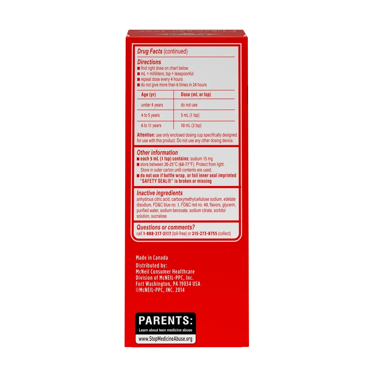 Children’s SUDAFED PE® Cough + Cold, Grape Liquid, drug facts continued