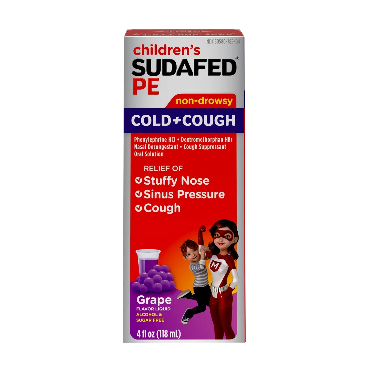 Children’s SUDAFED PE® Cough + Cold, Grape Liquid, package front