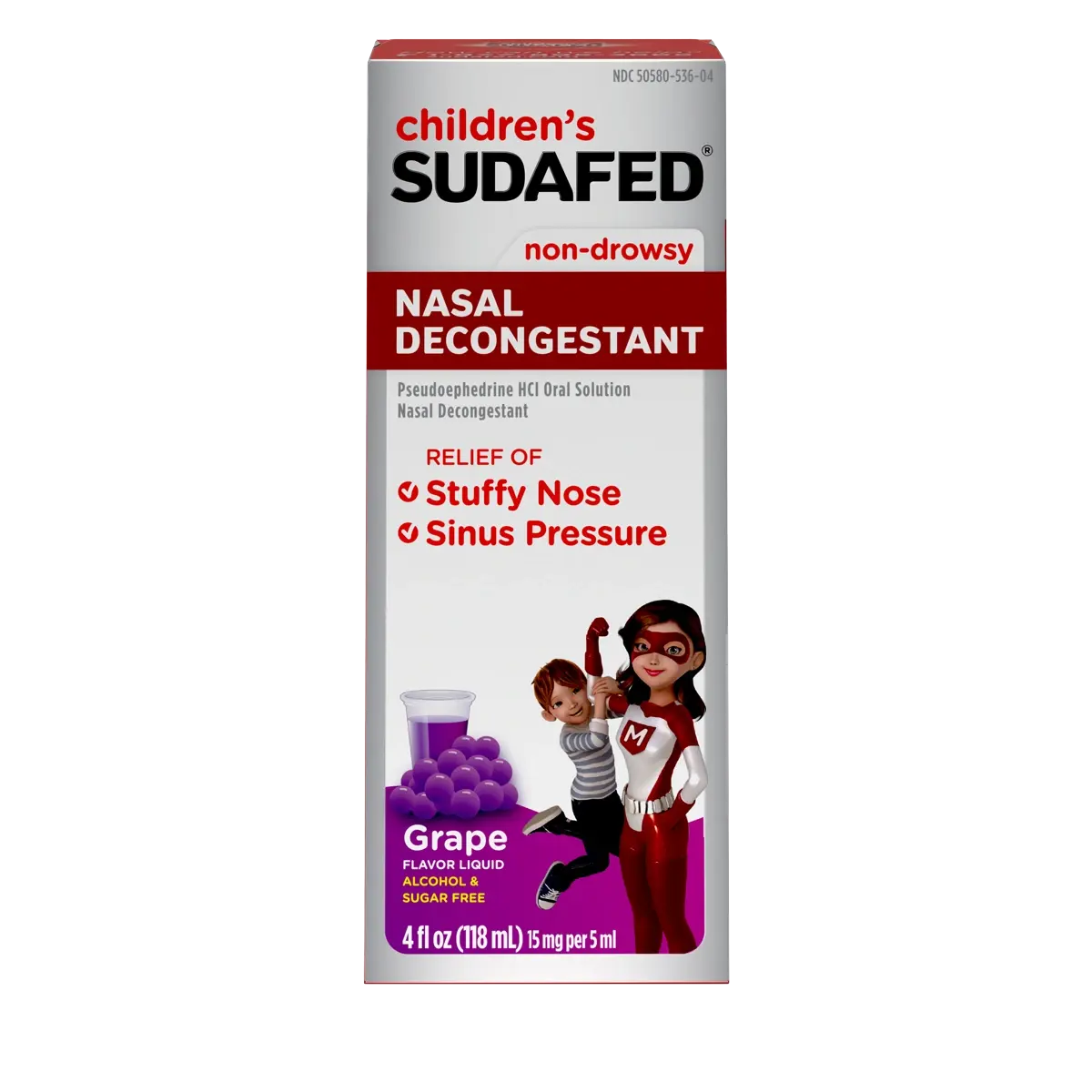 Children’s SUDAFED® Nasal Decongestant, Grape Liquid, package front