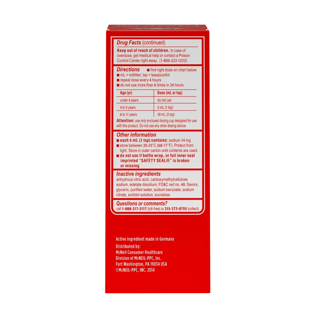 Children’s SUDAFED PE® Nasal Decongestant Liquid Medicine for Kids, Berry Flavor, drug facts continued