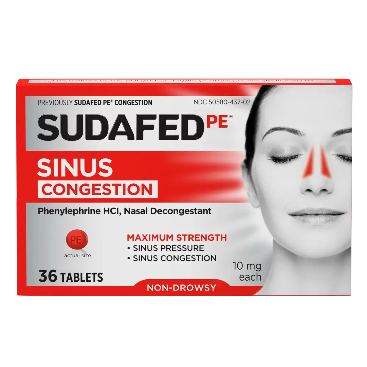 SUDAFED PE® Sinus Congestion Relief Maximum Strength Decongestant Tablets 36 count package front