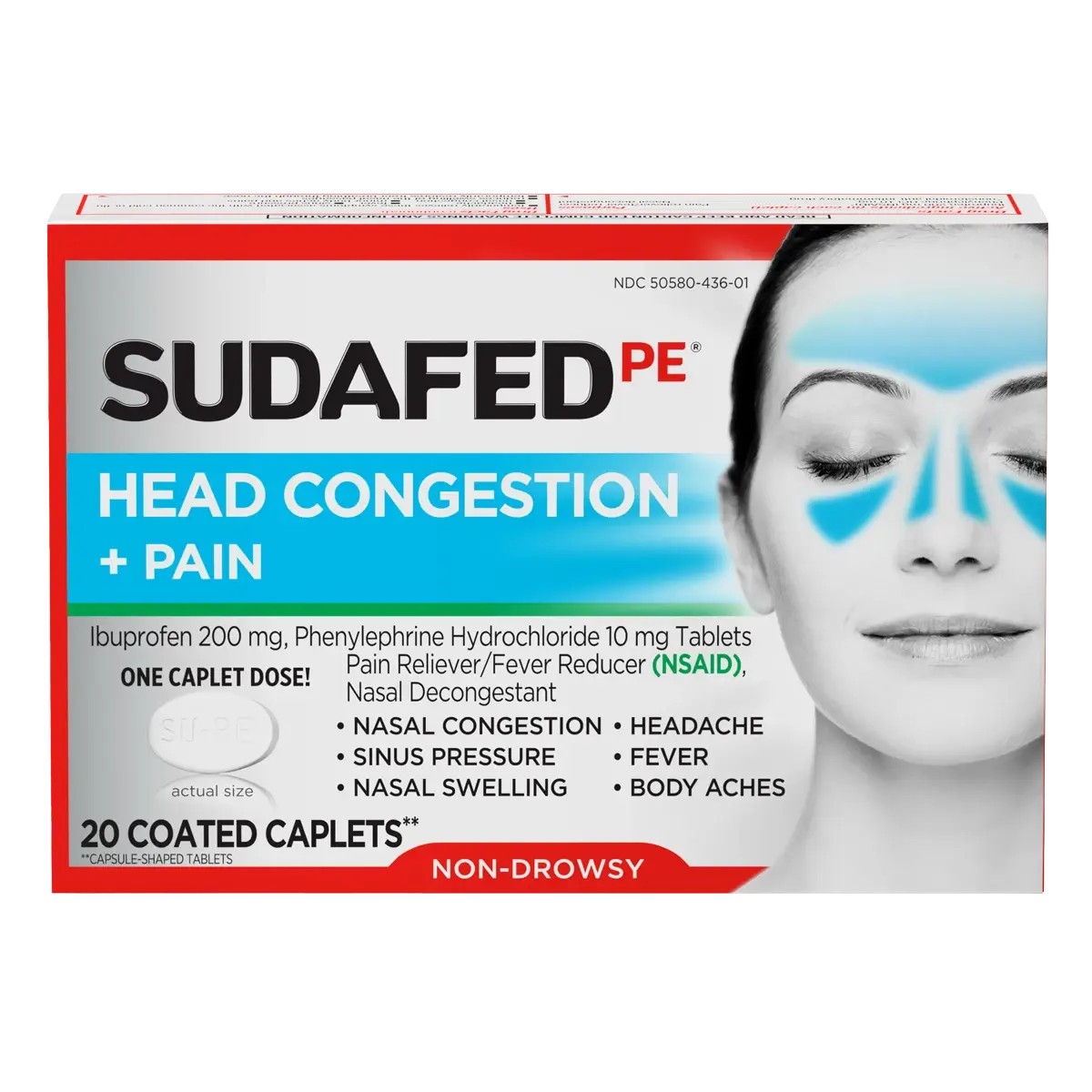 SUDAFED PE® Head Congestion + Pain Relief Decongestant Caplets package front