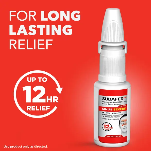 SUDAFED® OM Sinus Severe No Drip Nasal Spray for up to 12 hour long lasting relief SUDAFED® OM Sinus Severe No Drip Nasal Spray for up to 12 hour long lasting relief