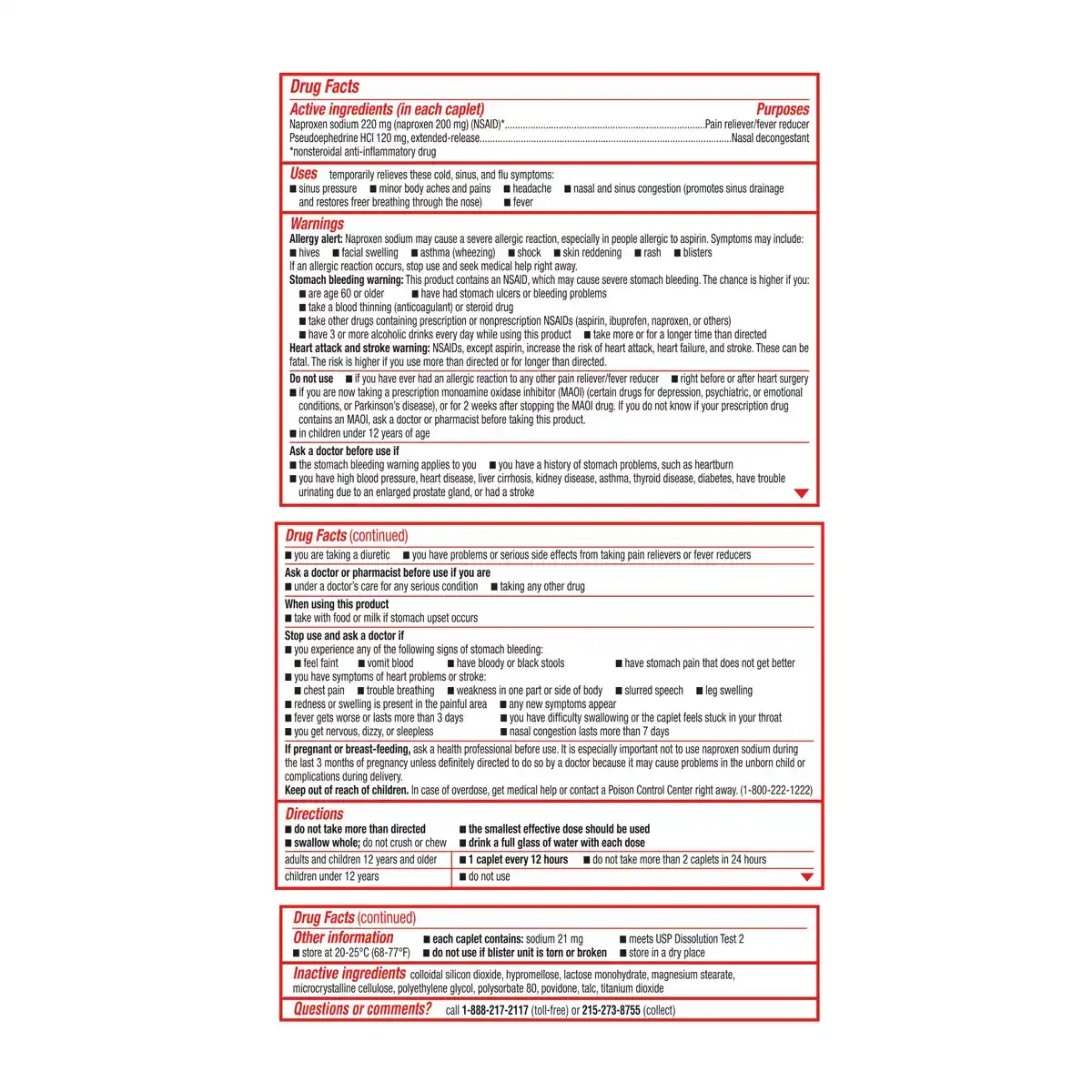 SUDAFED® Sinus 12 Hour Pressure + Pain Relief, drug facts